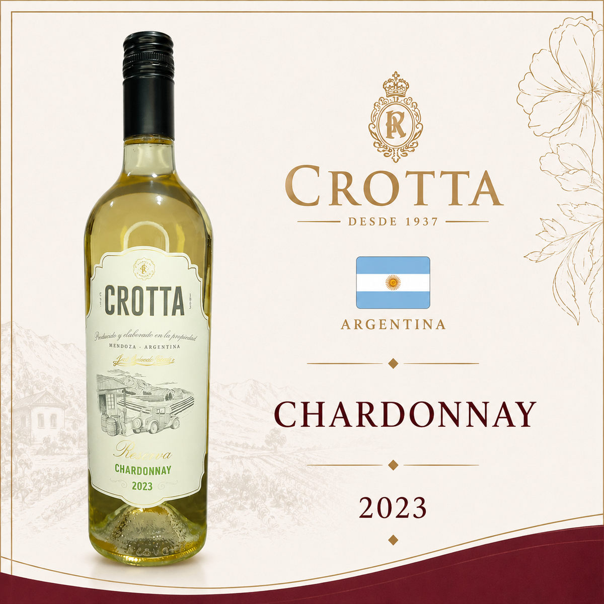 Crotta Reserva Chardonnay 2023 - Vinho Fino Branco Seco 750 ml