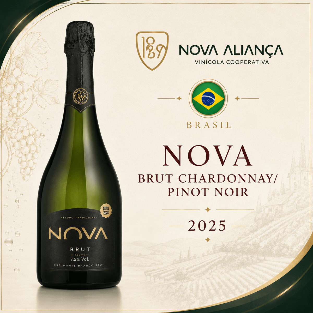 Nova Brut Chardonnay/Pinot Noir – Espumante Branco Brut 750ml