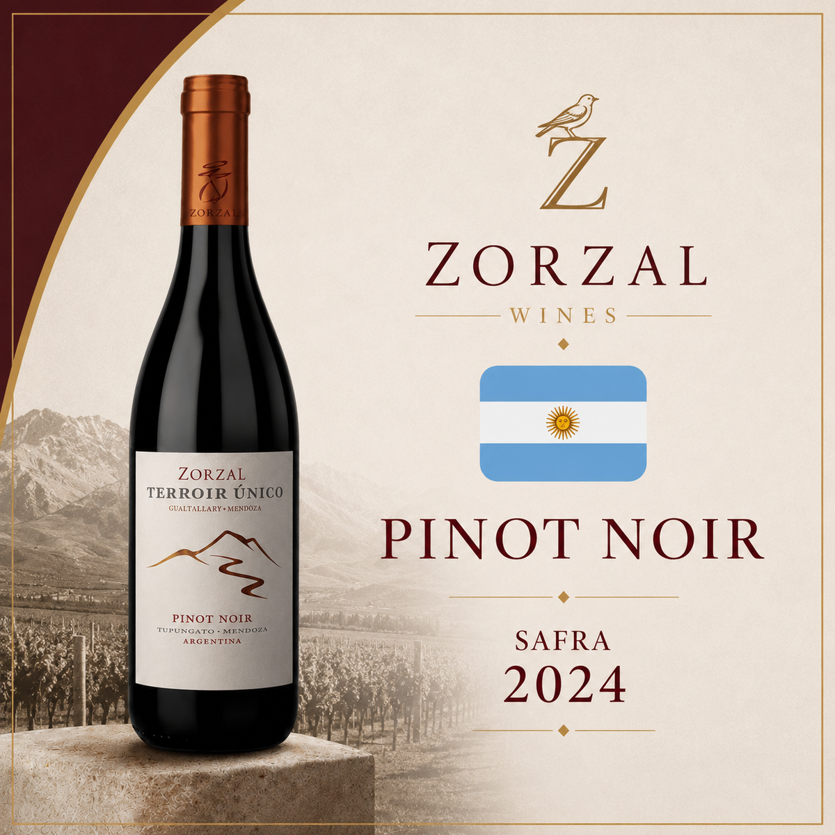 Zorzal Terroir Único Pinot Noir 2024 – Vinho Fino Tinto Seco 750ml