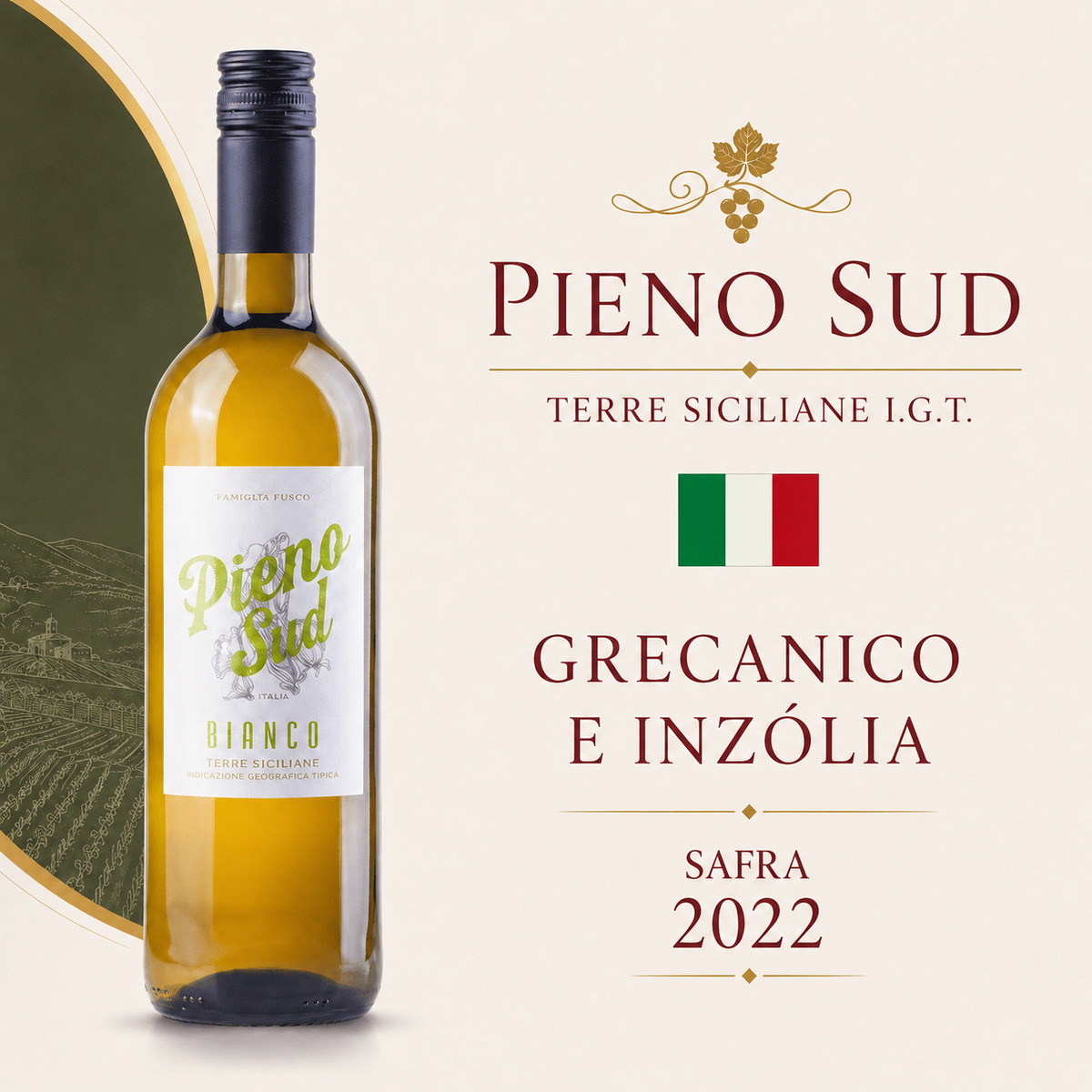 Pieno Sud Terre Siciliane I.G.T. 2022 – Vinho Fino Branco Seco 750ml