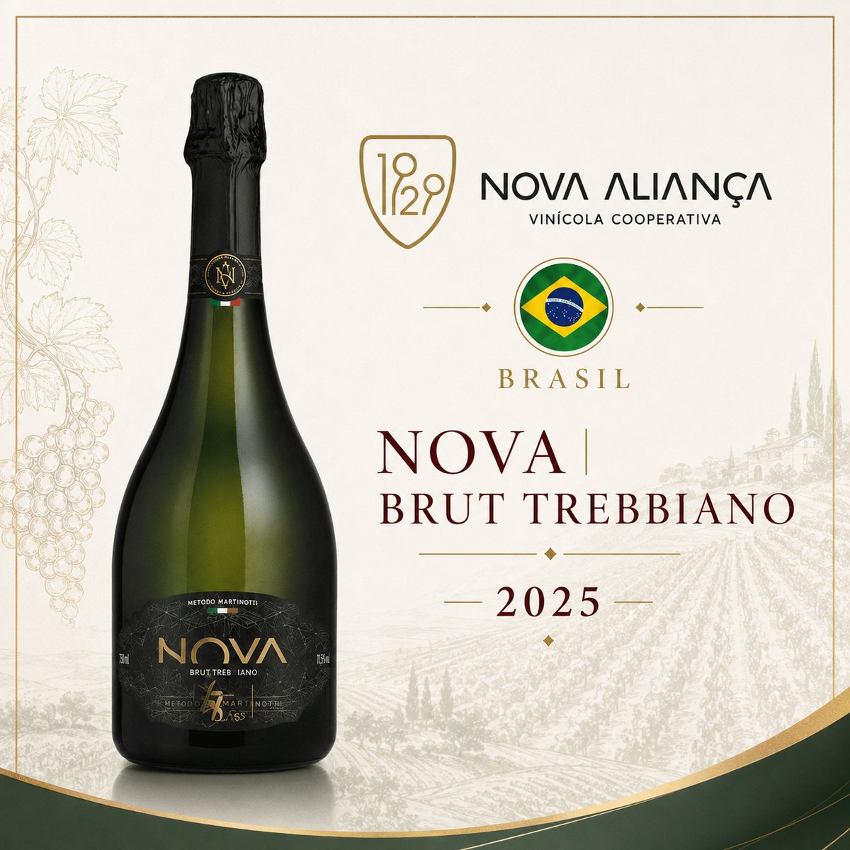 Nova Brut Trebbiano 2025 – Espumante Branco Brut 750ml