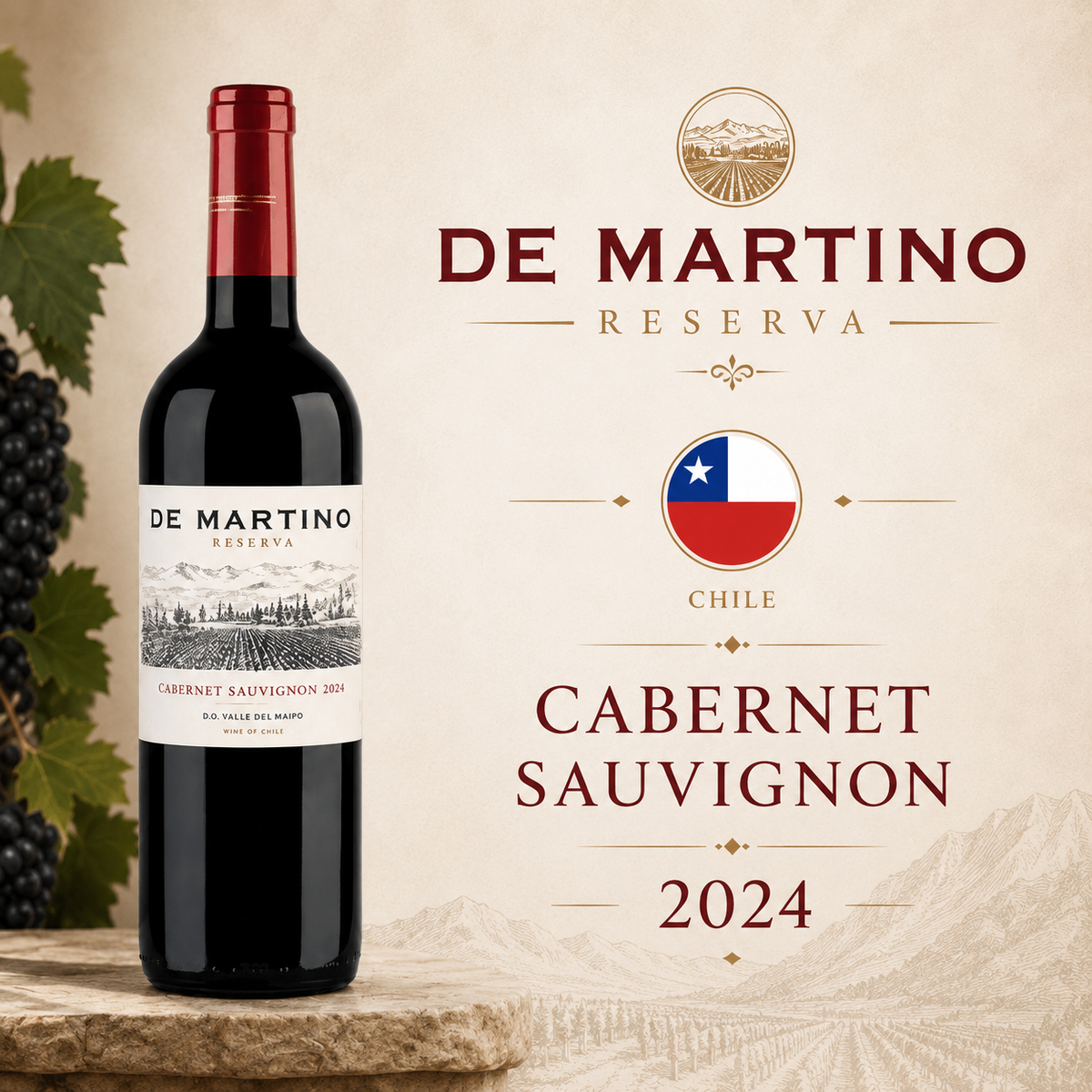 De Martino Cabernet Sauvignon Reserva 2024 – Vinho Fino Tinto Seco 750ml