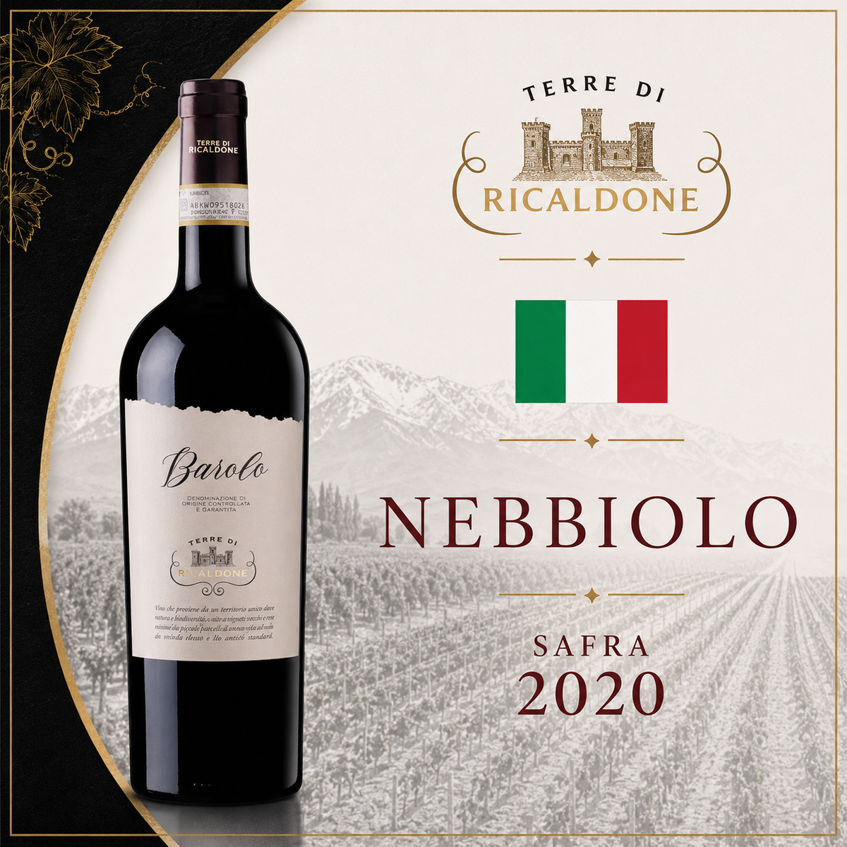 Barolo DOCG 2020 - Terre Di Ricaldone - Vinho Fino Tinto Seco 750 ml