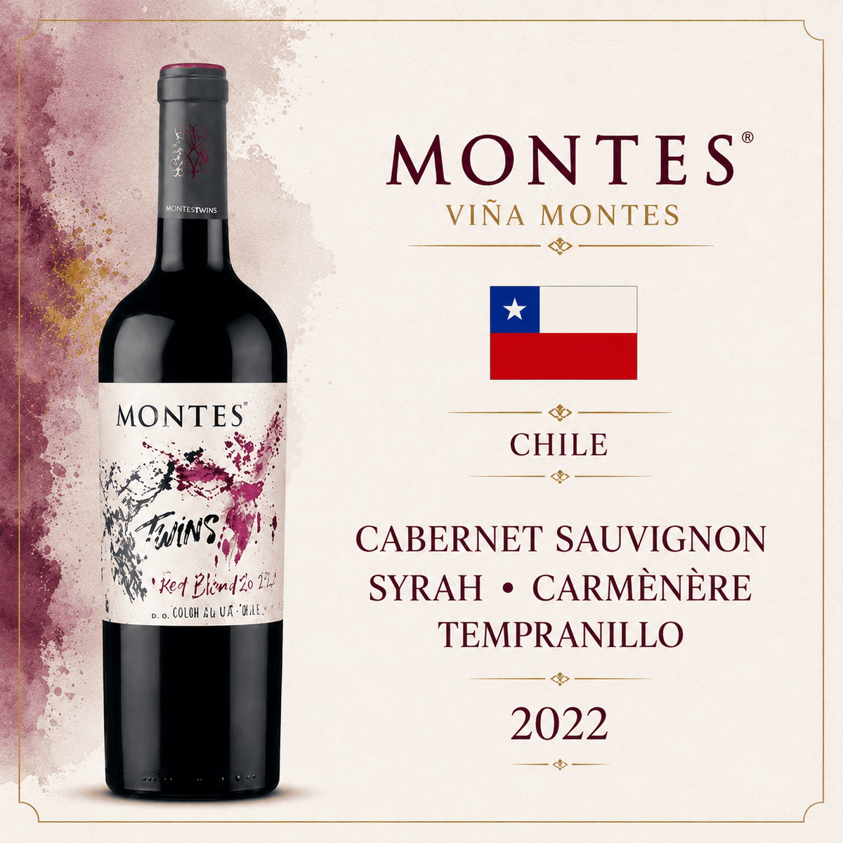 Montes Twins Red Blend 2022 – Vinho Fino Tinto Seco 750ml
