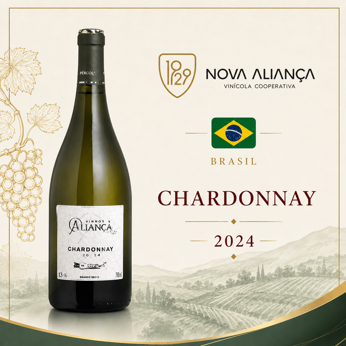 Aliança Chardonnay 2024 – Vinho Branco Seco 750ml