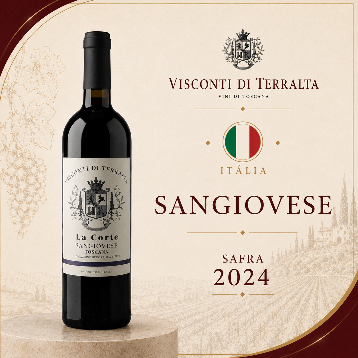 Visconti Di Terralta  La Corte Sangiovese IGT - Vinho Fino Tinto Seco 750 ml