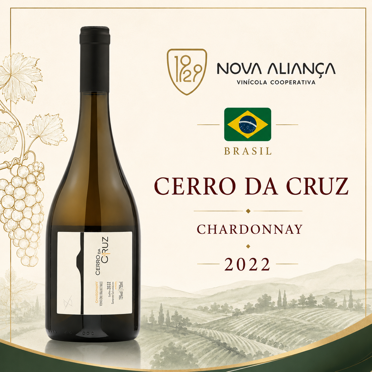 Cerro da Cruz Chardonny 2022 - Vinho Fino Branco Seco 750 ml