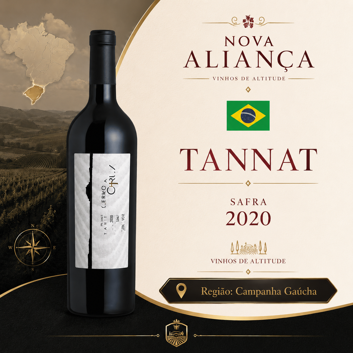 Cerro da Cruz Tannat 2020 – Vinho Fino Tinto Seco 750ml