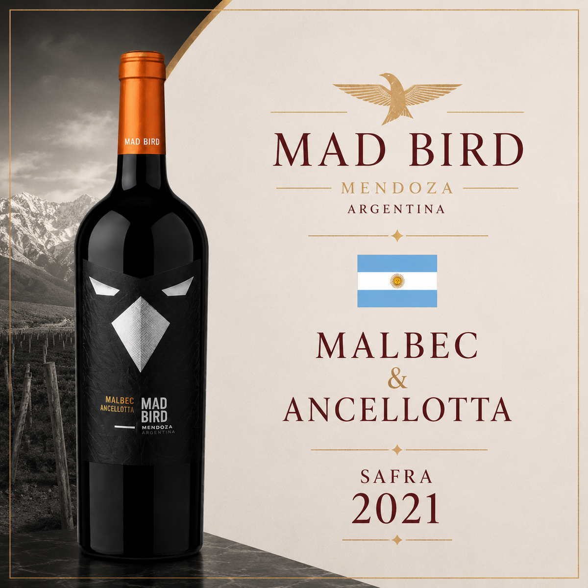 Mad Bird Malbec/Ancellotta 2021 – Vinho Fino Tinto Seco 750ml