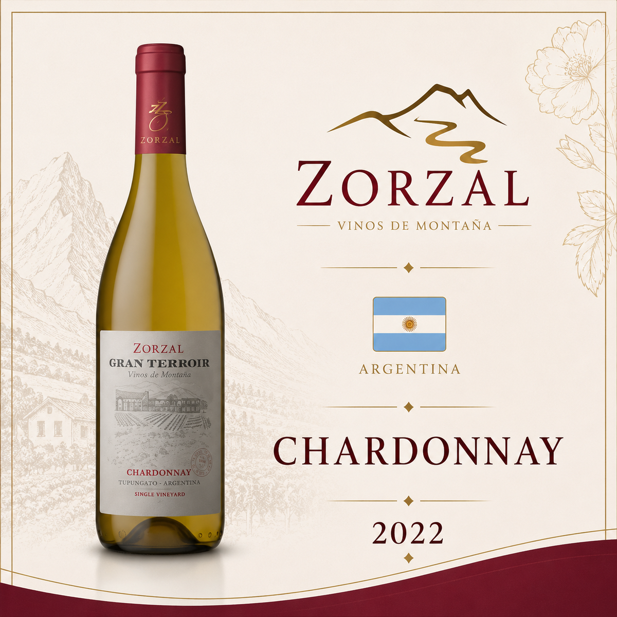 Zorzal Gran Terroir Chardonny 2022 - Vinho Fino Branco Seco 750 ml