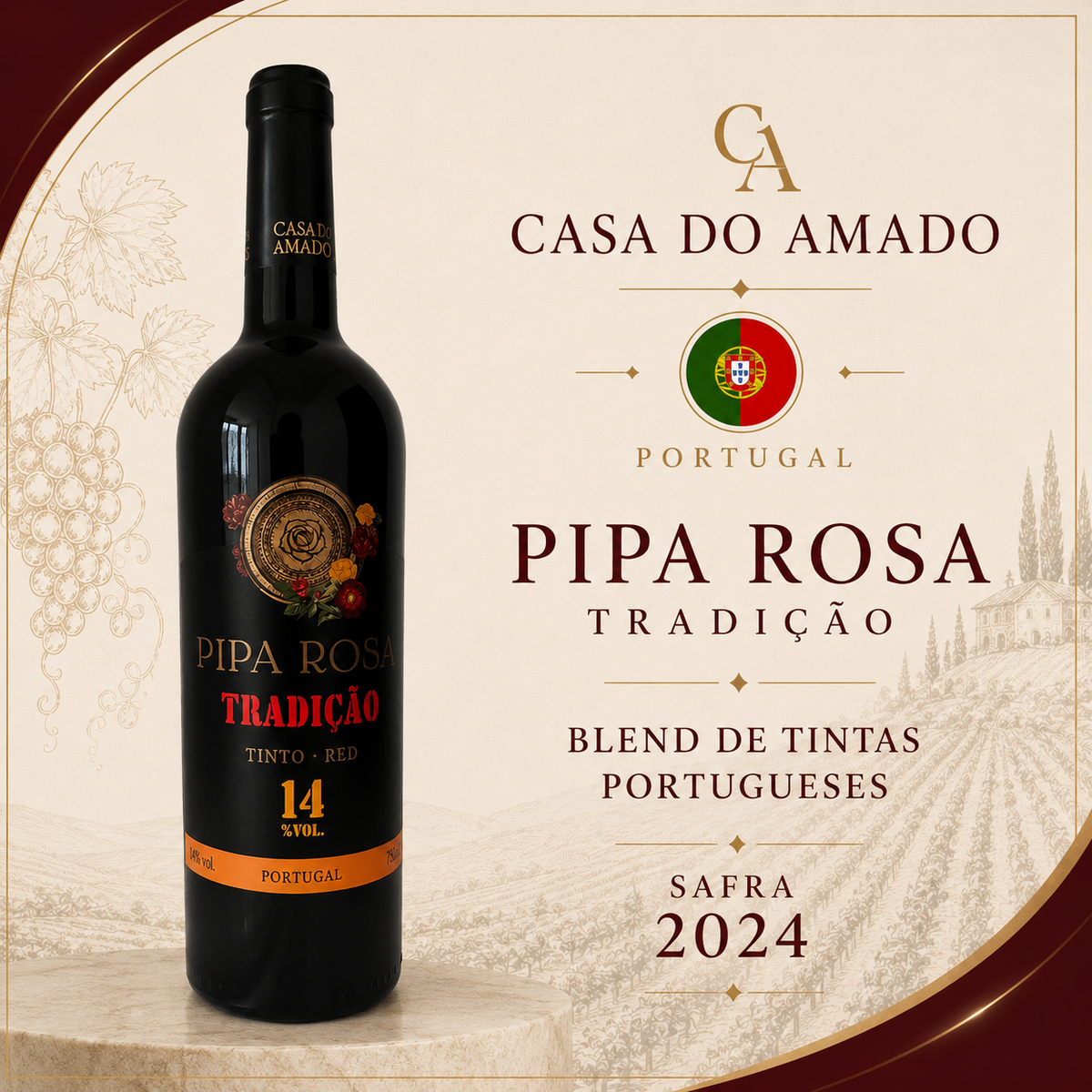 Pipa Rosa Tradição - Vinho Fino Meio Seco 750 ml