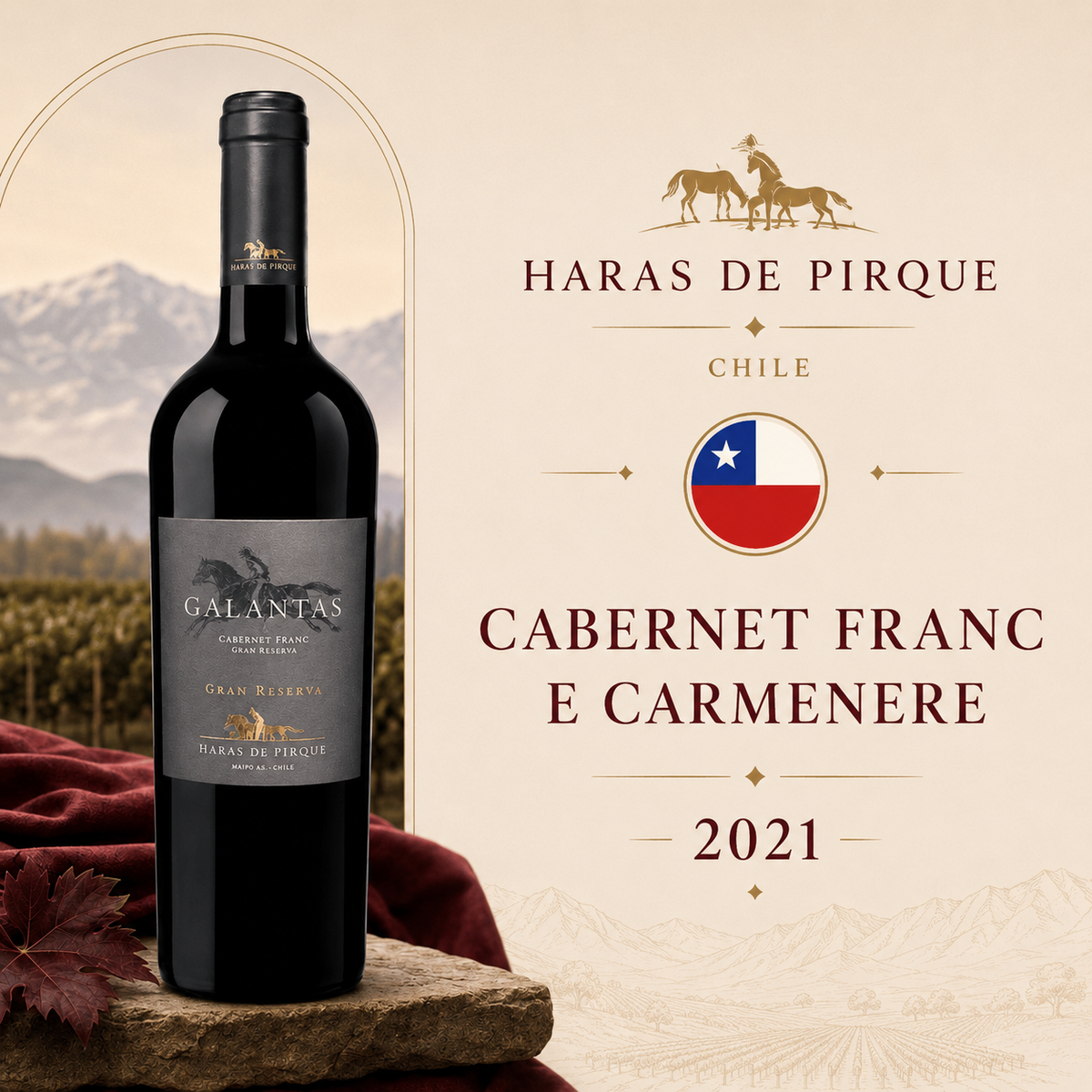 Haras de Pirque Galantas Cabernet Franc Gran Reserva 2021 – Vinho Fino Tinto Seco 750ml