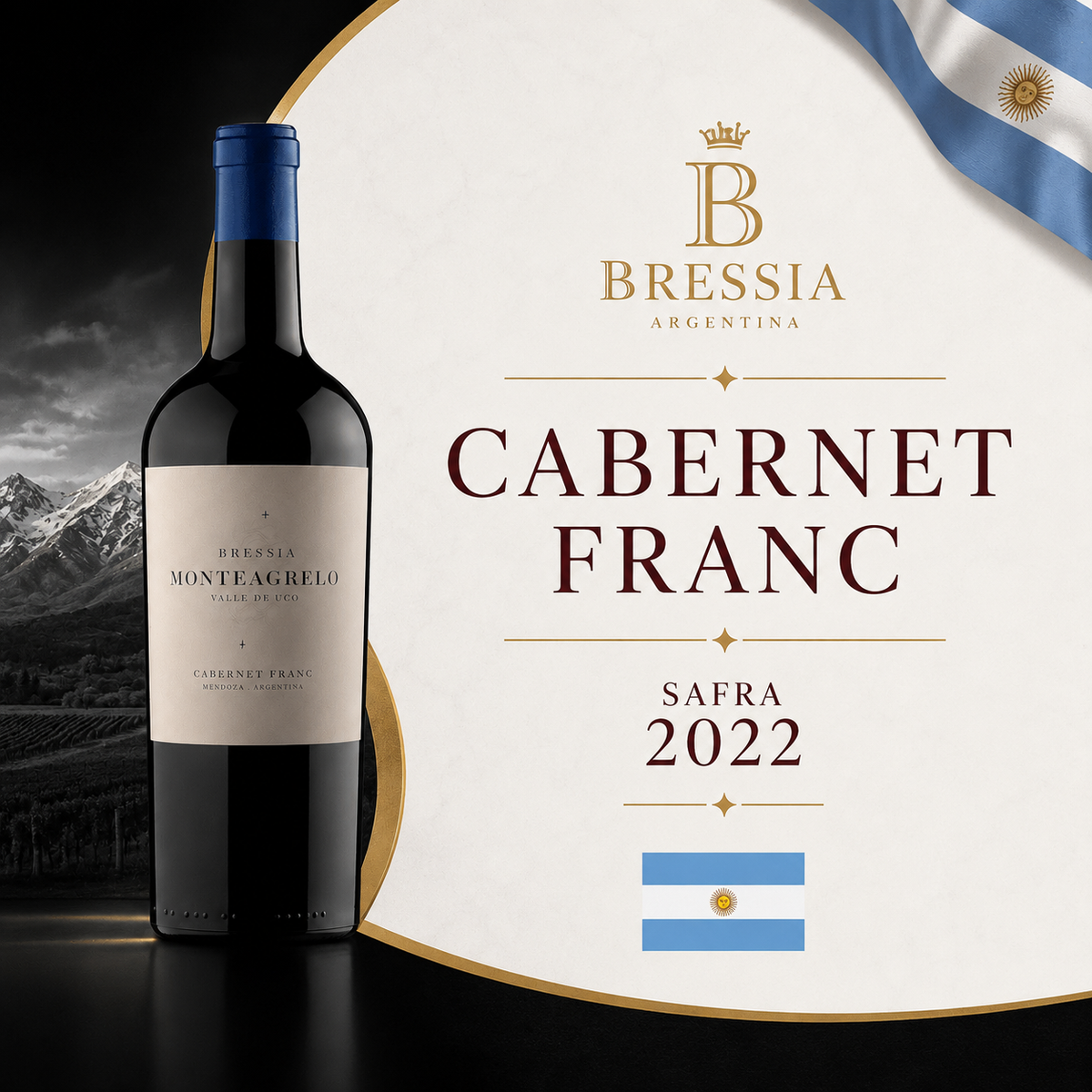 Bressia Monteagrelo Cabernet Franc 2022 – Vinho Fino Tinto Seco 750ml