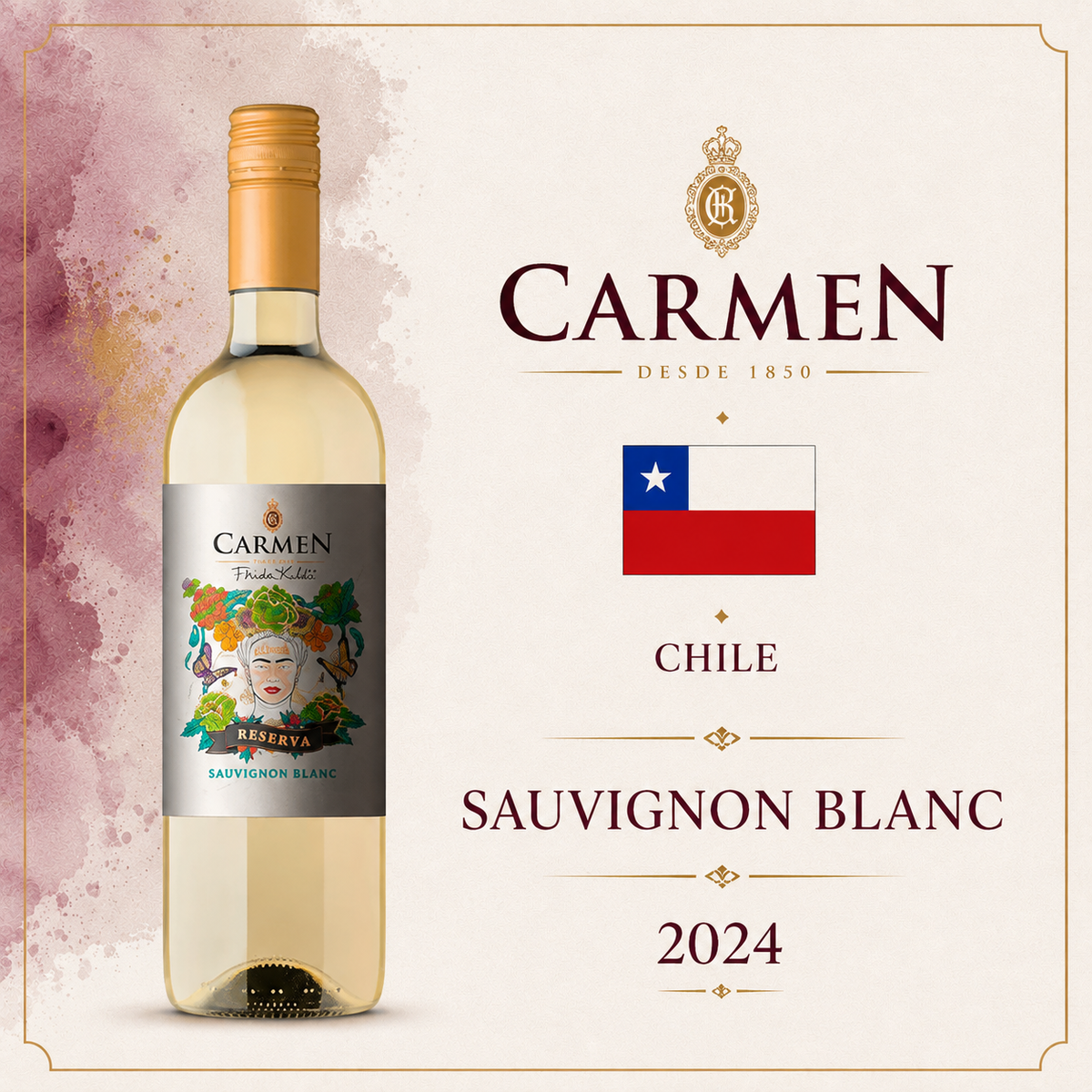 Carmen Frida Kahlo Sauvignon Blanc 2024 – Vinho Fino Branco Meio Seco 750ml