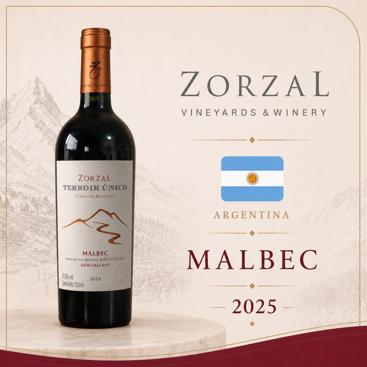 Zorzal Terroir Único Malbec 2025 - Vinho Fino Tinto Seco 750 ml